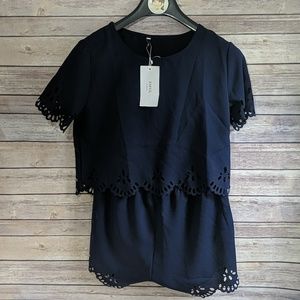 NWT Zaful Crop Top and Shorts Set Navy Blue